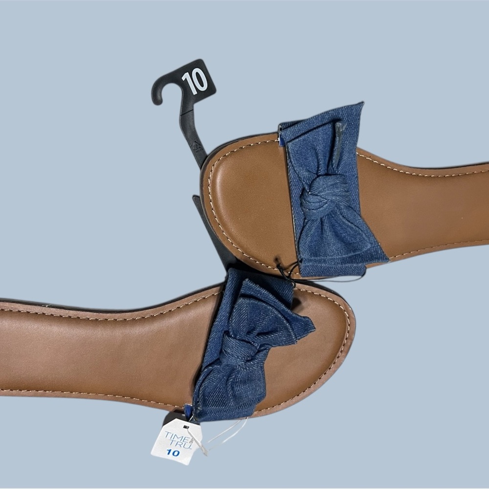 Time and Tru Tan Sandals with Blue Bow
